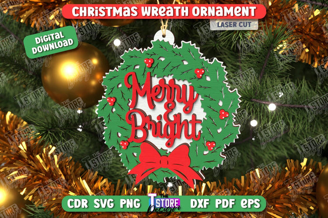 Christmas Wreath Ornament Laser Cut | Layered Christmas Tree Toy | Christmas Décor | Holidays | CNC File SVG The T Store Design 