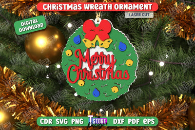 Christmas Wreath Ornament Laser Cut | Layered Christmas Tree Toy | Christmas Décor | Holidays | CNC File SVG The T Store Design 