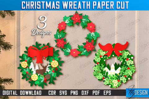Christmas Wreath Paper Cut Bundle | Porch Decorating | Door Wreath | Wall Décor | Holiday Decoration | SVG Files SVG Fly Design 