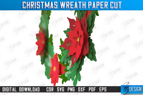 Christmas Wreath Paper Cut | Porch Decorating | Door Wreath | Wall Décor | Holiday Decoration | SVG File SVG Fly Design 