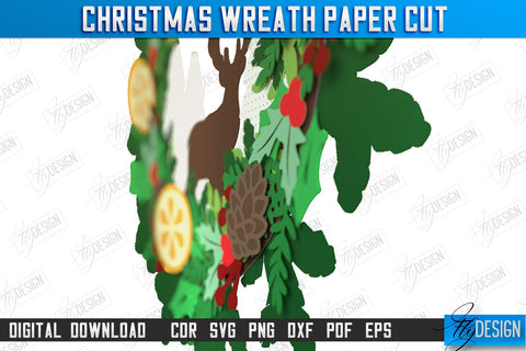 Christmas Wreath Paper Cut | Porch Decorating | Door Wreath | Wall Décor | Holiday Decoration | SVG File SVG Fly Design 