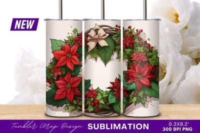 Christmas Wreath Poinsettia Berries Vector Illustration Sublimation Regulrcrative 