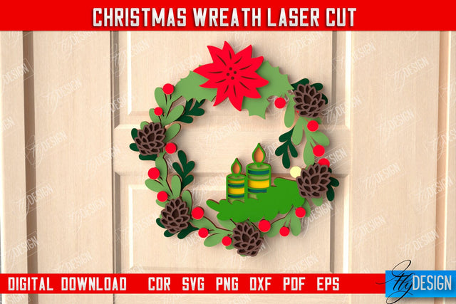 Christmas Wreath | Porch Decorating | Door Wreath | Wall Décor | Holiday Decoration | CNC File SVG Fly Design 