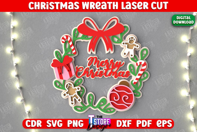 Christmas Wreath | Porch Decorating | Door Wreath | Wall Décor | Holiday Decoration | CNC File SVG The T Store Design 