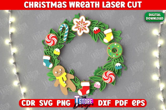 Christmas Wreath | Porch Decorating | Door Wreath | Wall Décor | Holiday Decoration | CNC File SVG The T Store Design 