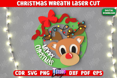 Christmas Wreath | Porch Decorating | Door Wreath | Wall Décor | Holiday Decoration | CNC File SVG The T Store Design 