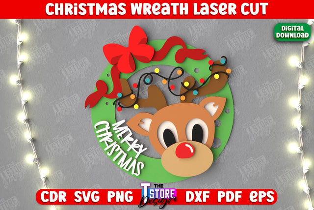Christmas Wreath | Porch Decorating | Door Wreath | Wall Décor | Holiday Decoration | CNC File SVG The T Store Design 