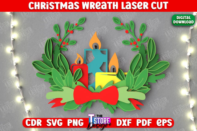 Christmas Wreath | Porch Decorating | Door Wreath | Wall Décor | Holiday Decoration | CNC File SVG The T Store Design 