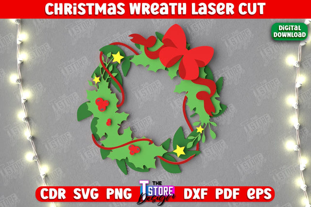 Christmas Wreath | Porch Decorating | Door Wreath | Wall Décor | Holiday Decoration | CNC File SVG The T Store Design 