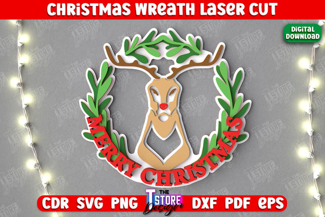 Christmas Wreath | Porch Decorating | Door Wreath | Wall Décor | Holiday Decoration | CNC File SVG The T Store Design 