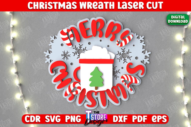 Christmas Wreath | Porch Decorating | Door Wreath | Wall Décor | Holiday Decoration | CNC File SVG The T Store Design 