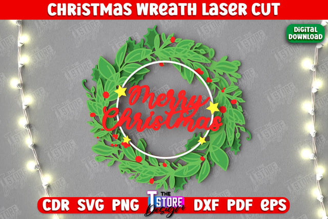 Christmas Wreath | Porch Decorating | Door Wreath | Wall Décor | Holiday Decoration | CNC File SVG The T Store Design 