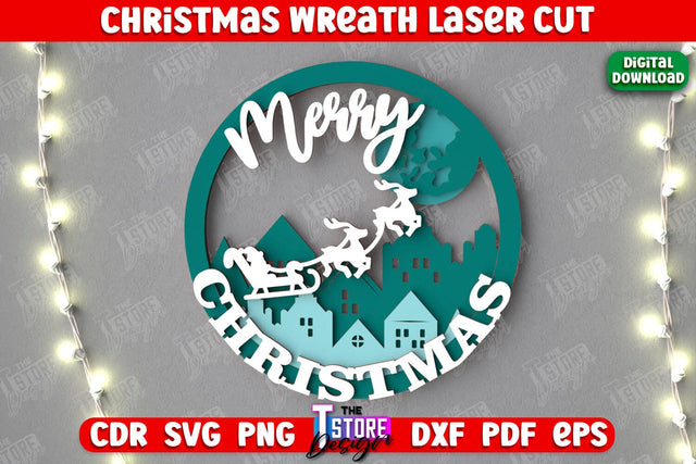Christmas Wreath | Porch Decorating | Door Wreath | Wall Décor | Holiday Decoration | CNC File SVG The T Store Design 