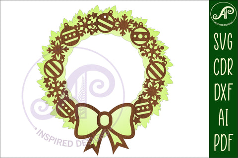 Christmas wreath two layer wall art sign, SVG file. vector SVG APInspireddesigns 