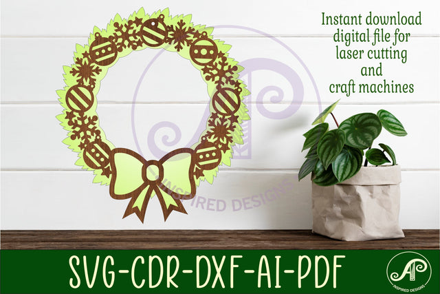 Christmas wreath two layer wall art sign, SVG file. vector SVG APInspireddesigns 