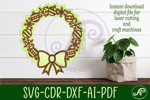 Christmas wreath two layer wall art sign, SVG file. vector SVG APInspireddesigns 