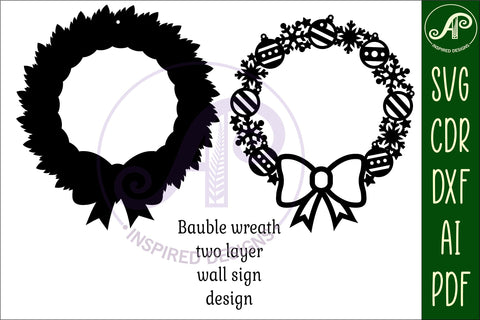 Christmas wreath two layer wall art sign, SVG file. vector SVG APInspireddesigns 