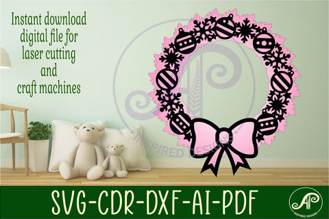 Christmas wreath two layer wall art sign, SVG file. vector SVG APInspireddesigns 