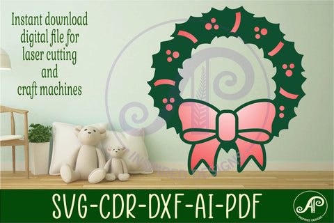 Christmas wreath wall art sign, SVG file. vector file SVG APInspireddesigns 