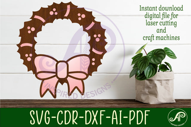 Christmas wreath wall art sign, SVG file. vector file SVG APInspireddesigns 