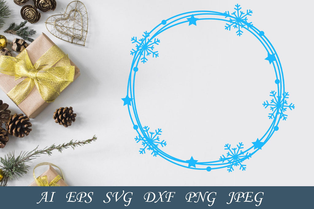 Christmas wreath with snowflake svg, Winter round monogram, Holiday ...