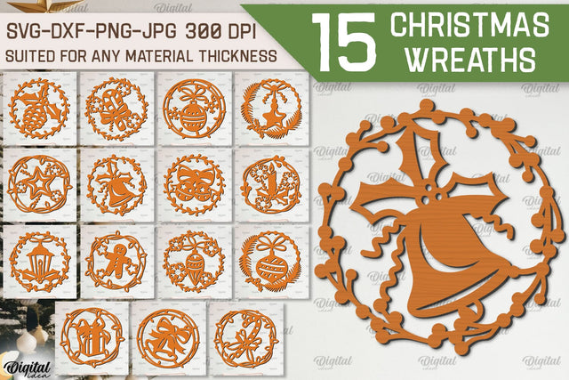Christmas Wreaths Laser Cut Bundle. Christmas Wall Decor SVG SVG Evgenyia Guschina 