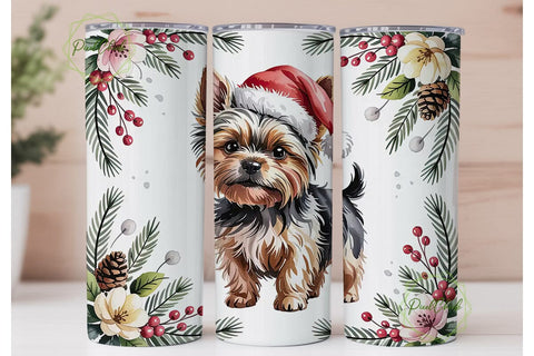 Christmas Yorkie Floral 20oz Tumbler Sublimation PixelChick 