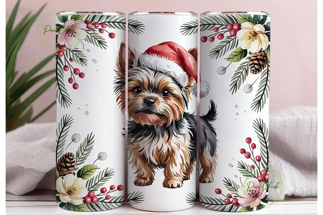 Christmas Yorkie Floral 20oz Tumbler Sublimation PixelChick 