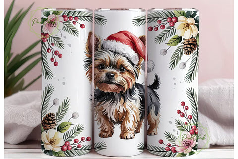 Christmas Yorkie Floral 20oz Tumbler Sublimation PixelChick 
