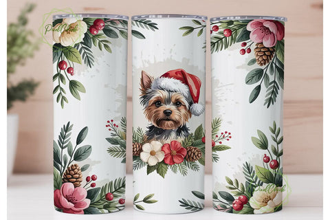 Christmas Yorkie Floral 20oz Tumbler Sublimation PixelChick 