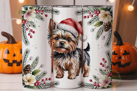 Christmas Yorkie Floral 20oz Tumbler Sublimation PixelChick 