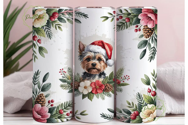 Christmas Yorkie Floral 20oz Tumbler Sublimation PixelChick 