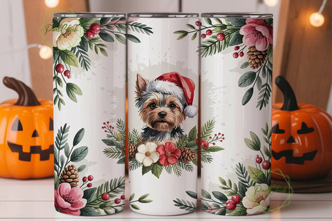 Christmas Yorkie Floral 20oz Tumbler Sublimation PixelChick 