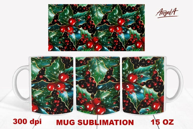 christmas15 OZ mug wrap sublimation / holly png Sublimation Angelina Semenova 