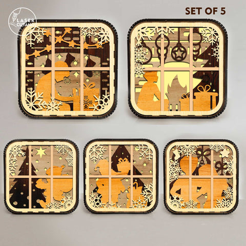 Chritsmas Light Box Templates Set, Laser Cut Files SVG LaserCutano 