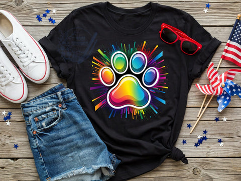 Chromatic Paw Burst T-Shirt PNG, Chromatic Paw, Color Burst, Animal Print, Vibrant Style, Sublimation PNG, Statement Shirt, Pet Fashion Sublimation ToriDesigns 