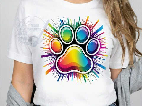 Chromatic Paw Burst T-Shirt PNG, Chromatic Paw, Color Burst, Animal Print, Vibrant Style, Sublimation PNG, Statement Shirt, Pet Fashion Sublimation ToriDesigns 