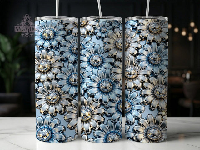 Chrome Daisy Crystal 20oz Tumbler, Chrome Daisy Crystal, Chrome Daisy, Daisy Crystal, Crystal Tumbler, Daisy Tumbler, 20oz Tumbler, Tumbler Wrap Sublimation SvggirlplusArt 