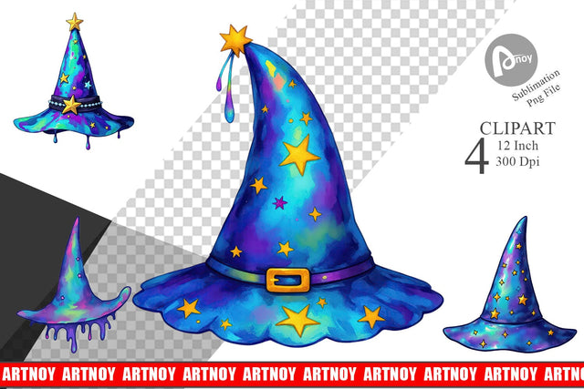 Chrome Star Witch Hat Clipart Sublimation artnoy 