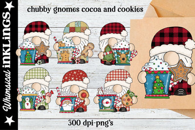 Chubby Gnomes Cocoa & Cookies Sublimation Clipart Sublimation Whimsical Inklings 