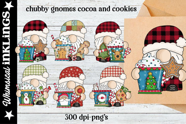 Chubby Gnomes Cocoa & Cookies Sublimation Clipart Sublimation Whimsical Inklings 