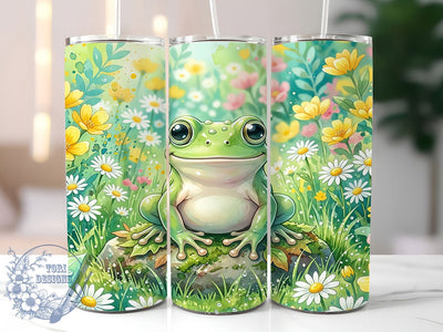 Chubby Green Frog Garden 20oz Tumbler, Chubby Frog Motif, Green Frog Design, Garden Theme, Whimsical Charm, Botanical Accent, Sublimation Wrap, 20oz Tumbler Sublimation ToriDesigns 
