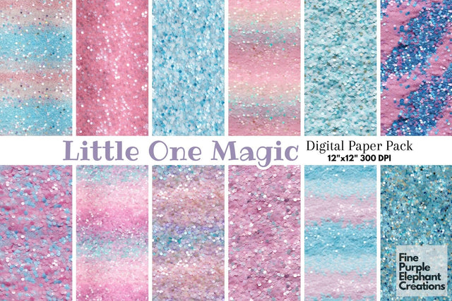 Chunky Baby Shower Glitter Digital Paper | Pastel Gender Reveal Digital Pattern Fine Purple Elephant Creations 