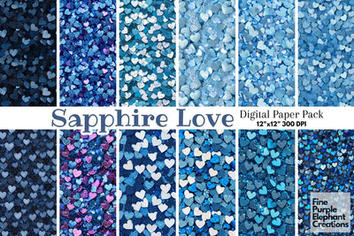 Chunky Blue Heart Glitter | Valentines Day Digital Paper Digital Pattern Fine Purple Elephant Creations 