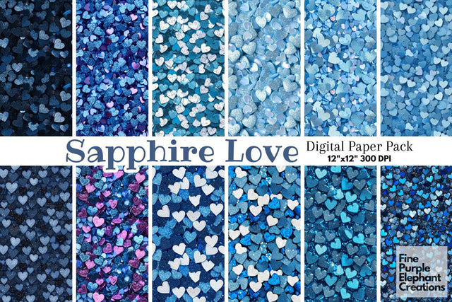Chunky Blue Heart Glitter | Valentines Day Digital Paper Digital Pattern Fine Purple Elephant Creations 