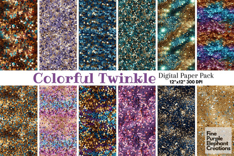 Chunky Colorful Ombre Glitter Paper Digital Pattern Fine Purple Elephant Creations 
