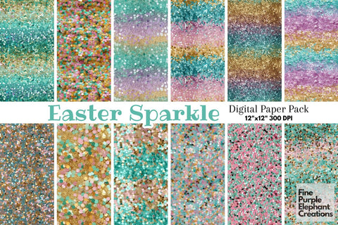 Chunky Easter Glitter Digital Paper | Pastel Spring Digital Pattern Fine Purple Elephant Creations 
