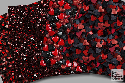 Chunky Goth Red Black Heart Glitter | Valentines Day Digital Paper Digital Pattern Fine Purple Elephant Creations 