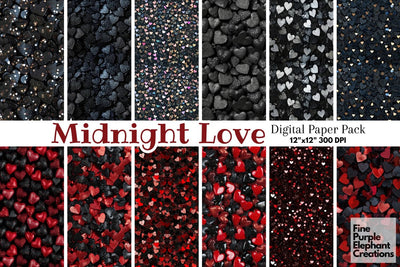 Chunky Goth Red Black Heart Glitter | Valentines Day Digital Paper Digital Pattern Fine Purple Elephant Creations 