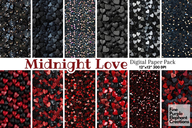 Chunky Goth Red Black Heart Glitter | Valentines Day Digital Paper Digital Pattern Fine Purple Elephant Creations 